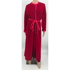 Vintage Vanity Fair Red Velour Long Sleeve Maxi Length Robe Waist Ties Size 16